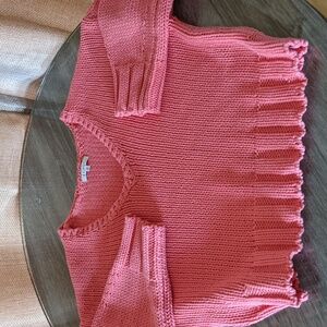 Z Supply Cotton Pink Cropped Sweater Size Medium Chunky Thick Knit V Neck